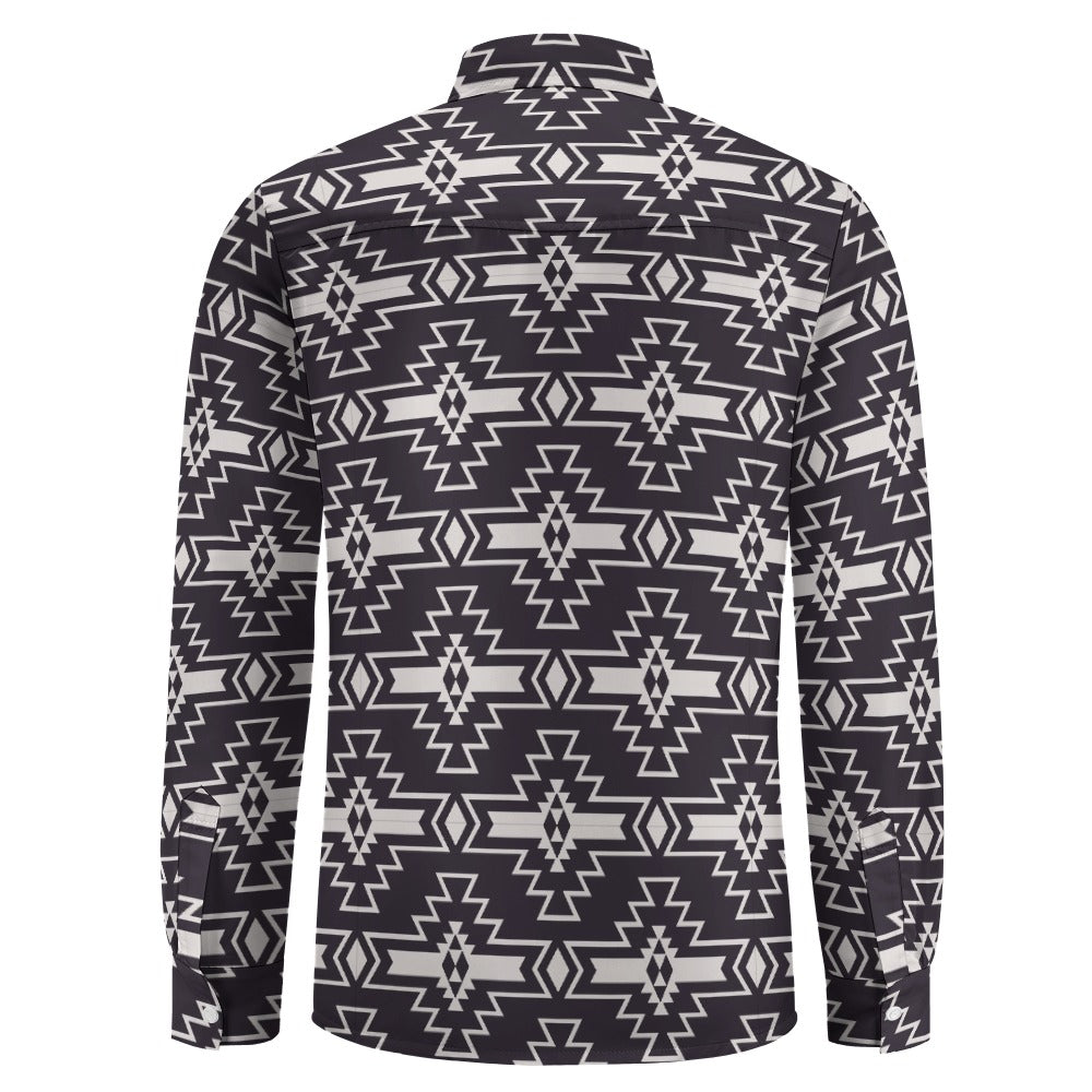 Aztec Design Casual One Pocket Long Sleeve Shirt