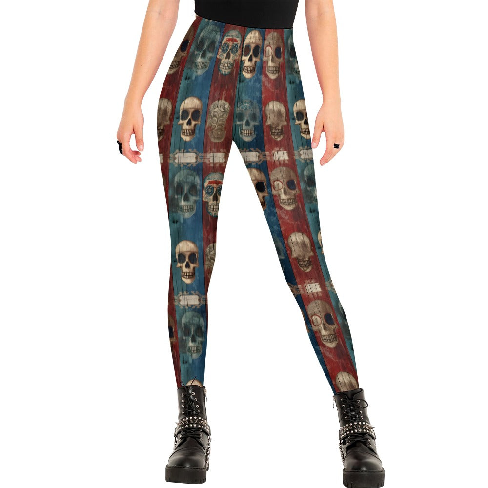 Red And Blue Skull Stack Leggings