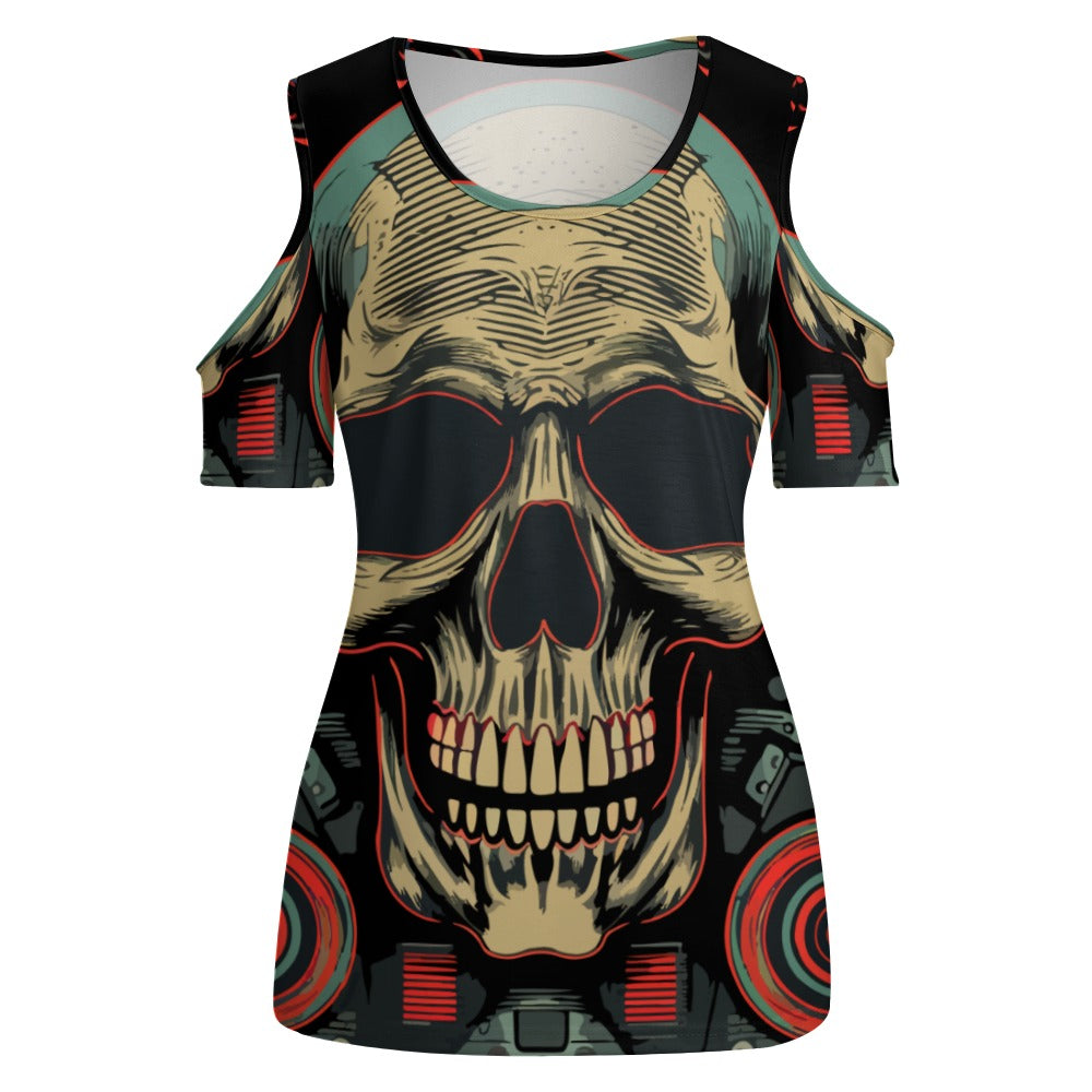 Radical Skull Off The Shoulder U-neck Short Sleeve Top