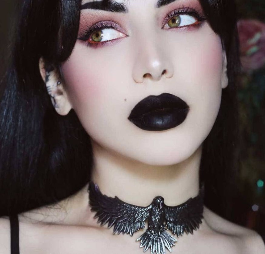 Black Raven Choker on a goth women