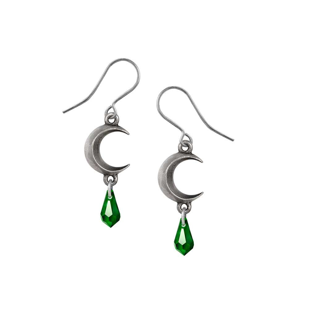 Green Drop Moon Earrings