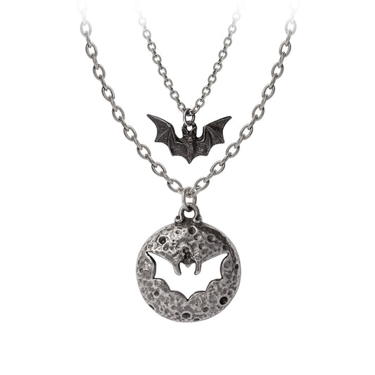 Moon And Bat Couples Necklace