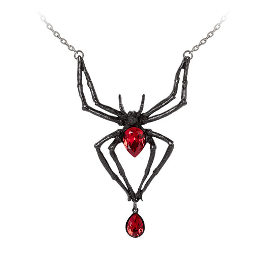 Red Crystals Black Spider Necklace
