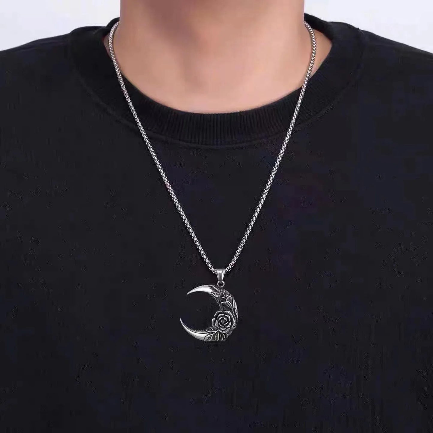 Crescent Moon And Rose Necklace