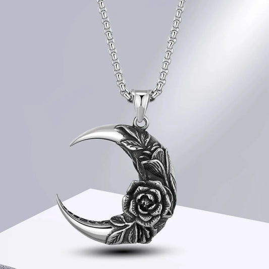 Crescent Moon And Rose Necklace