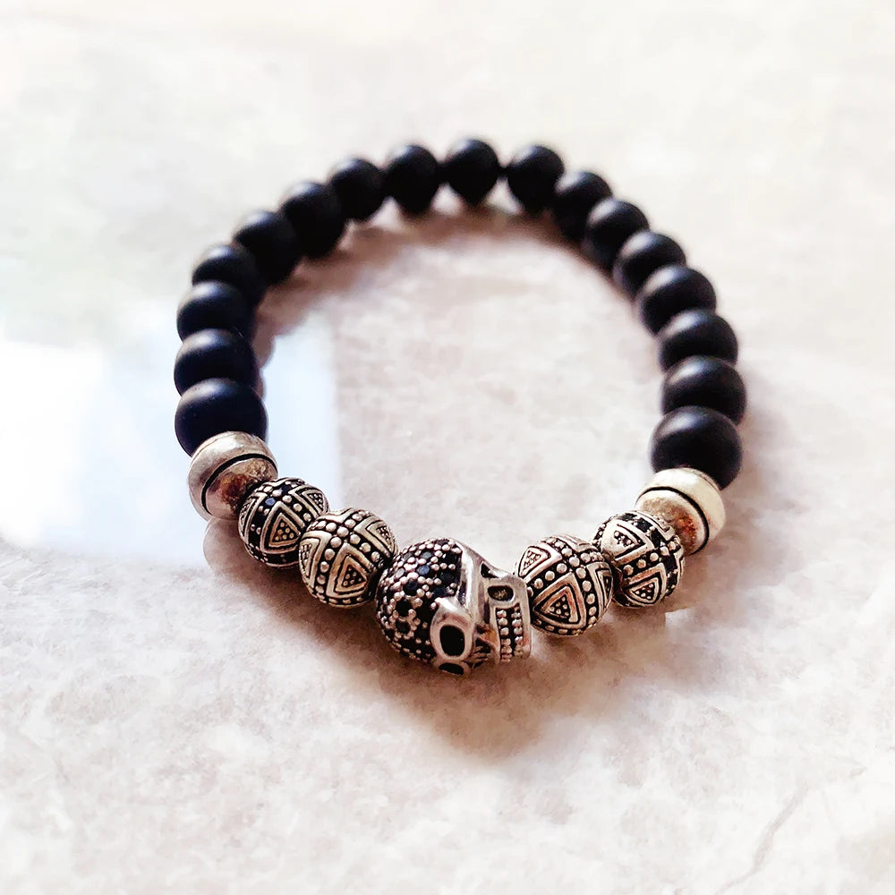 Skull Cross Bead Bracelet