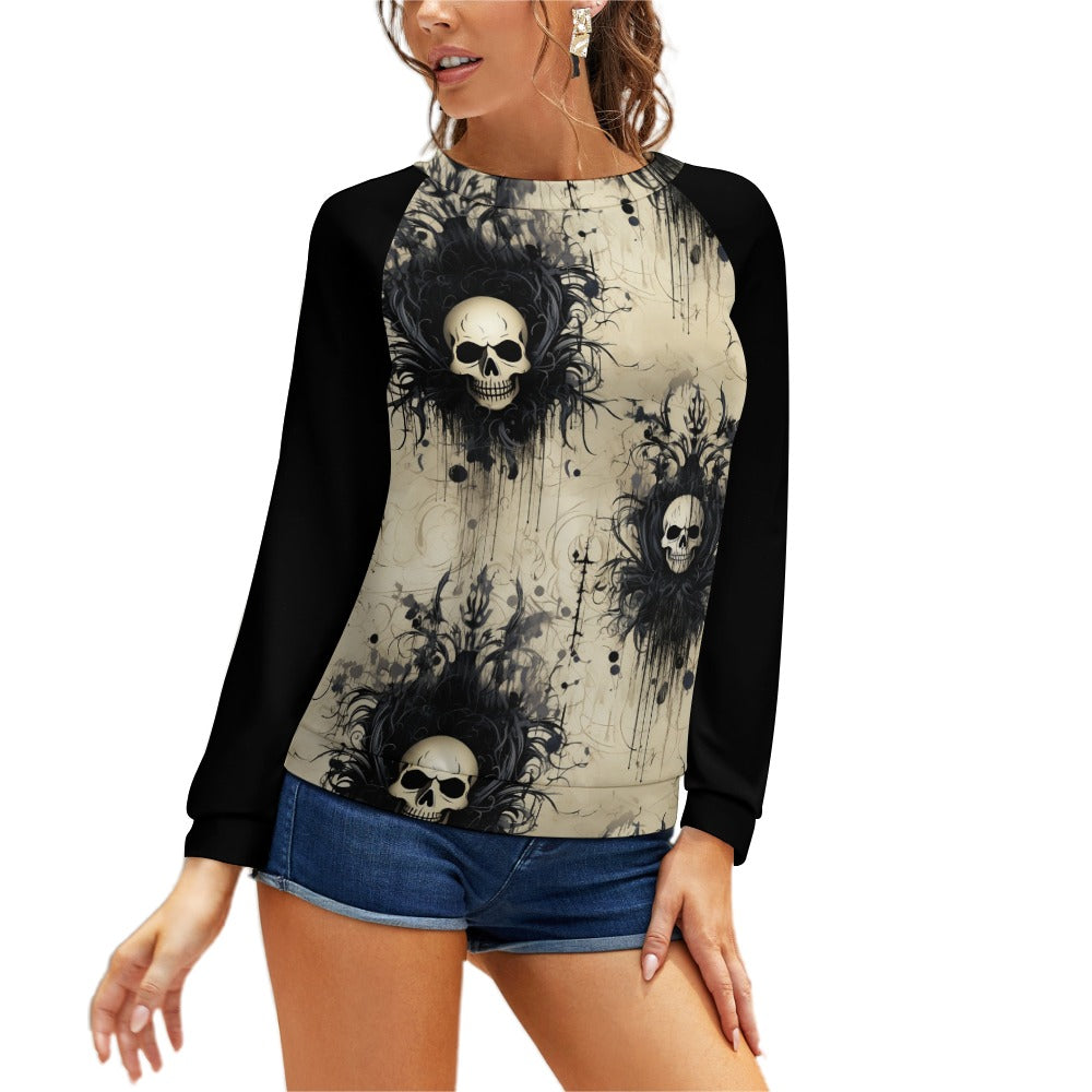 Gothic Skull Design Raglan Round Neck Sweater