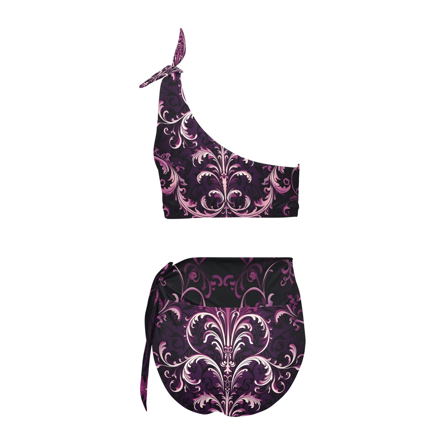 Gothic Purple Design High Waisted One Shoulder Bikini Set