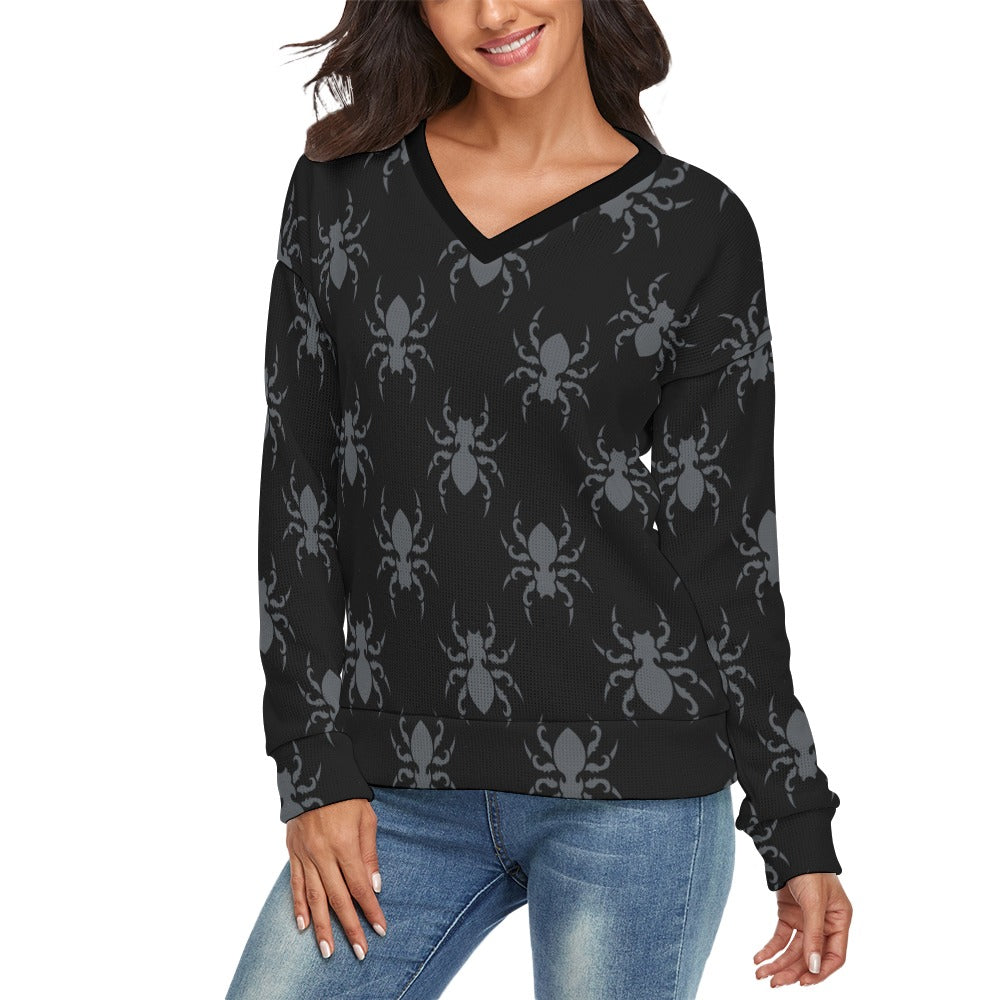 Gothic Spiders V-Neck Long Sleeve Sweater