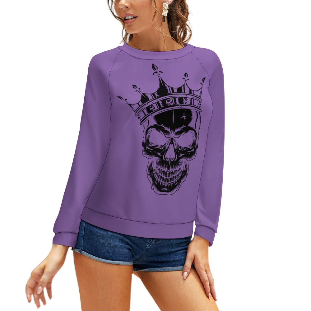 Royal Skull Purple Raglan Round Neck Sweater