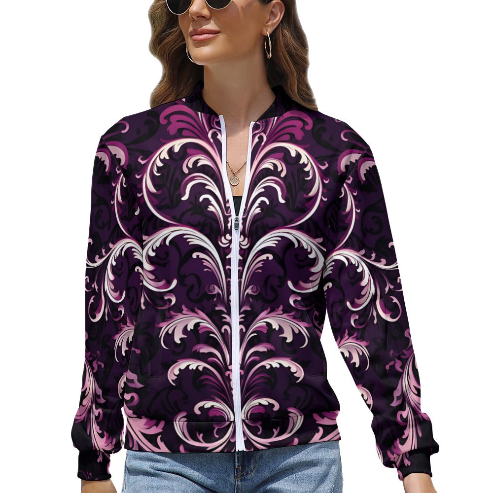 Gothic Purple Waves Long Sleeve Zipper Jacket