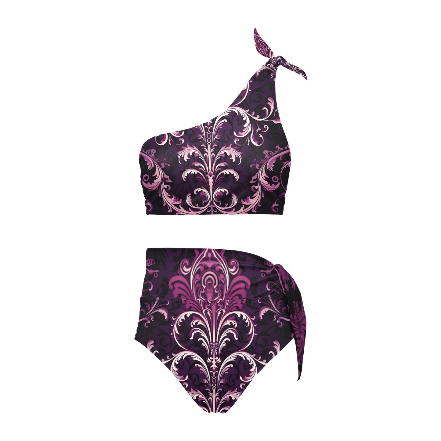 Gothic Purple Design High Waisted One Shoulder Bikini Set