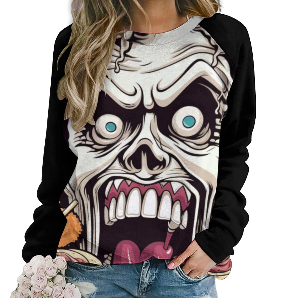 Snack Time Skull Raglan Round Neck Sweater