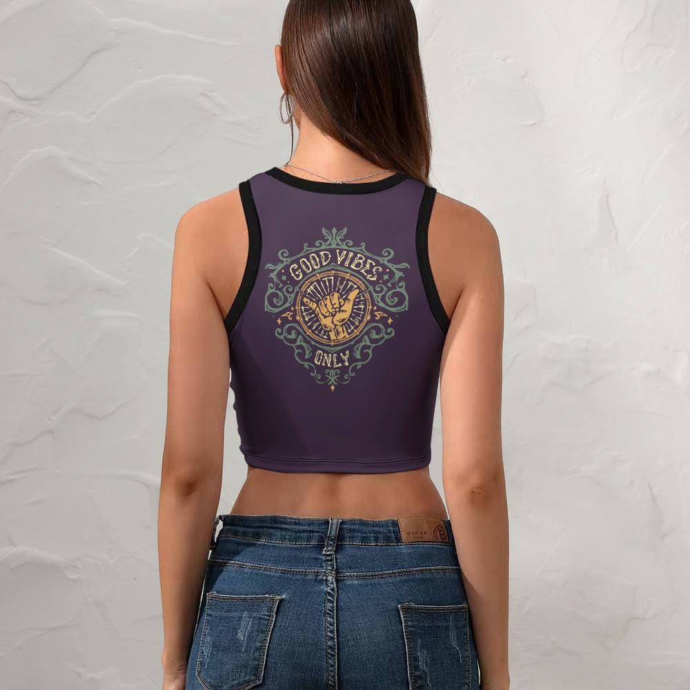 Good Vibes Only Cropped Slim Racer Tank Top