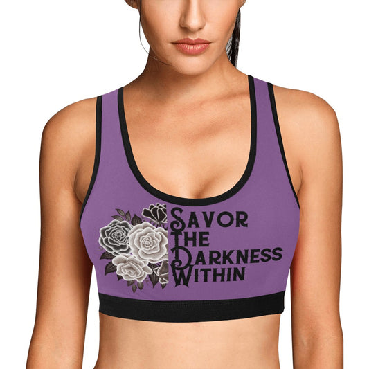 Savor The Darkness Within Sports Bra