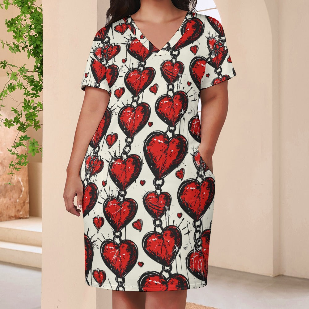 Chained Hearts Loose Dress With Pockets