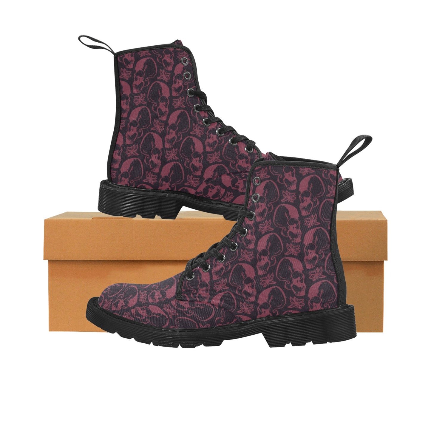 Gothic Purple Skulls Lace Up Canvas Boots