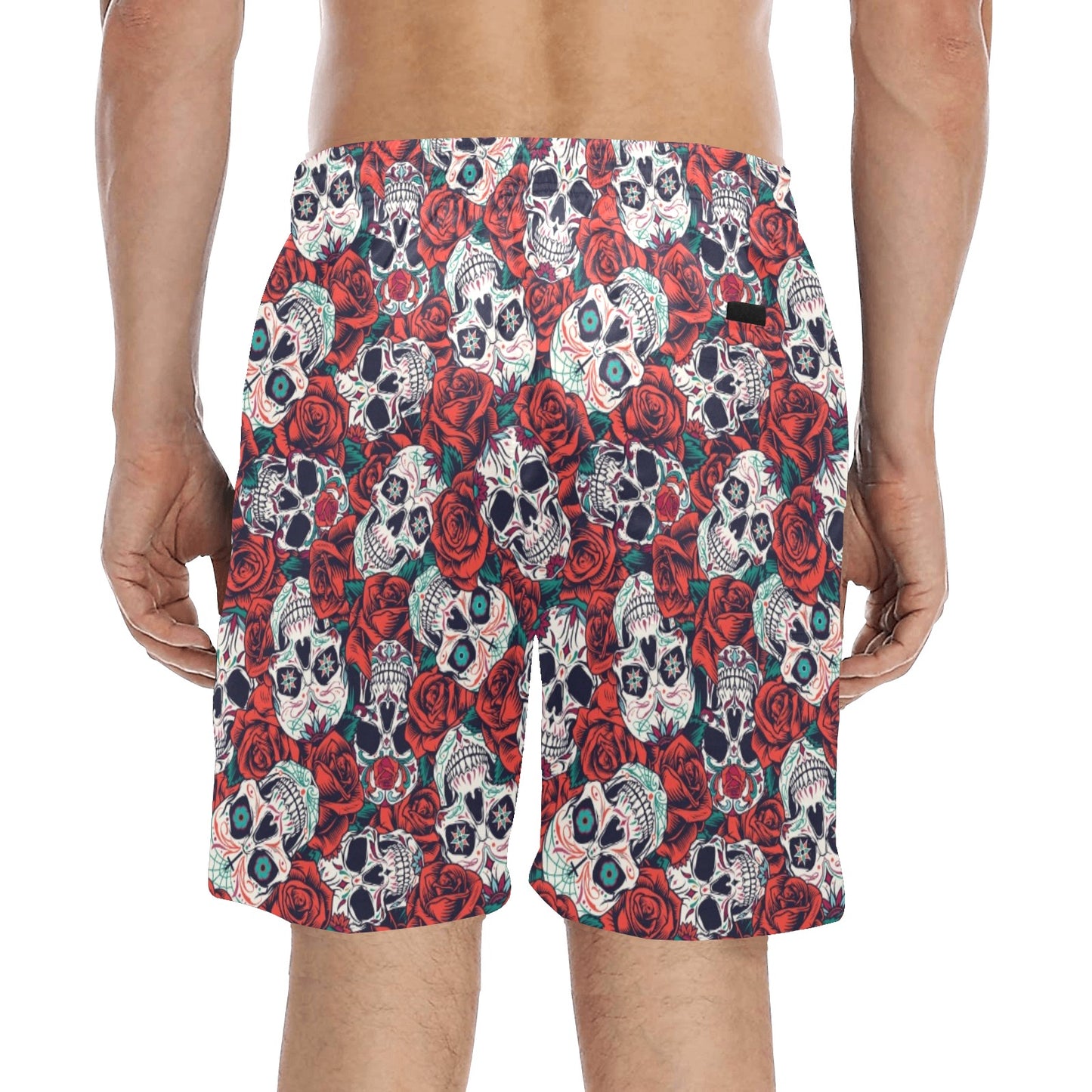 Crazy Skulls And Roses Beach Shorts