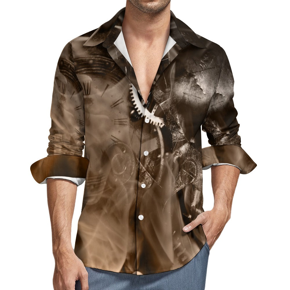 Steampunk Gears Casual One Pocket Long Sleeve Shirt