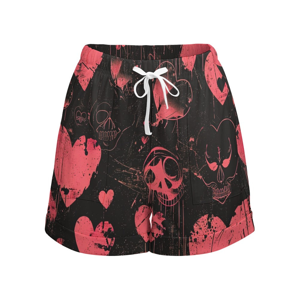 Faded hearts High Waist Loose Elastic Waist Shorts