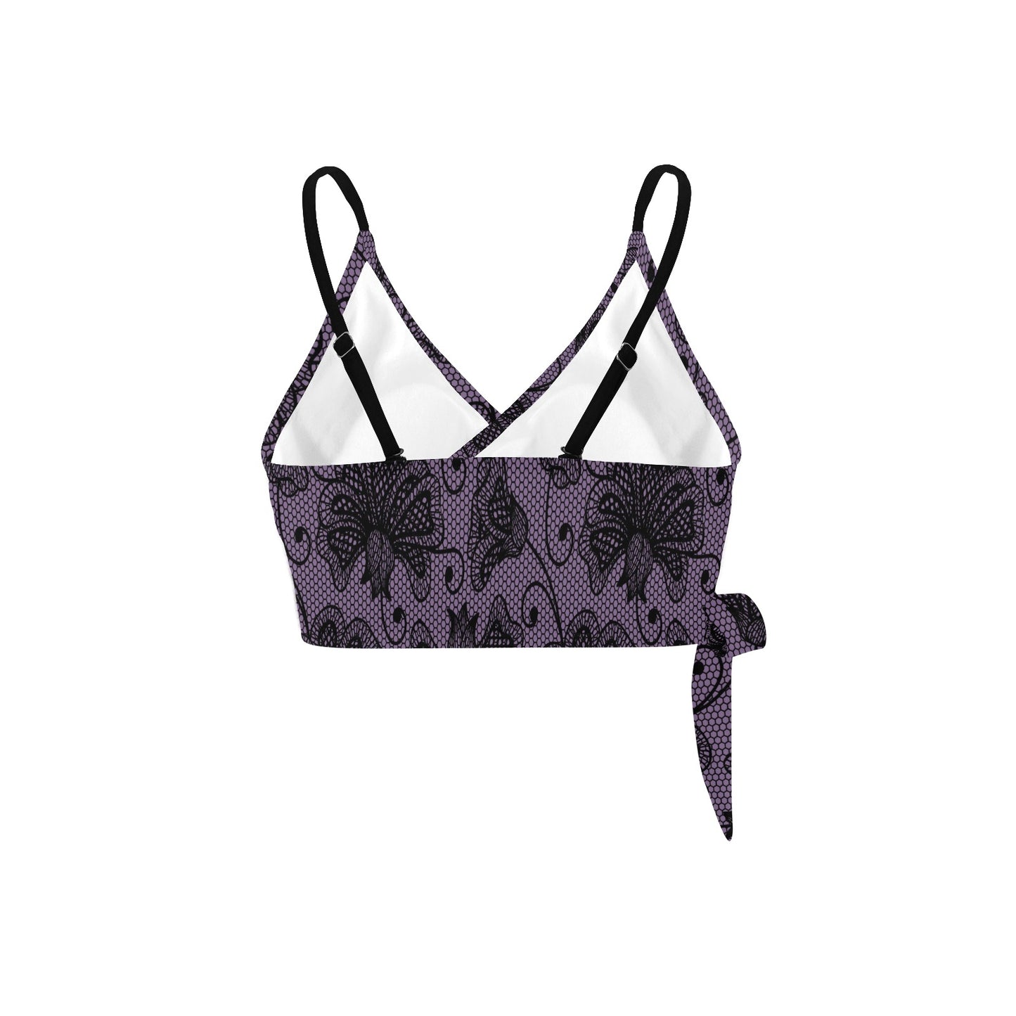 Purple Gothic Lace Style Knot Side Bikini Top