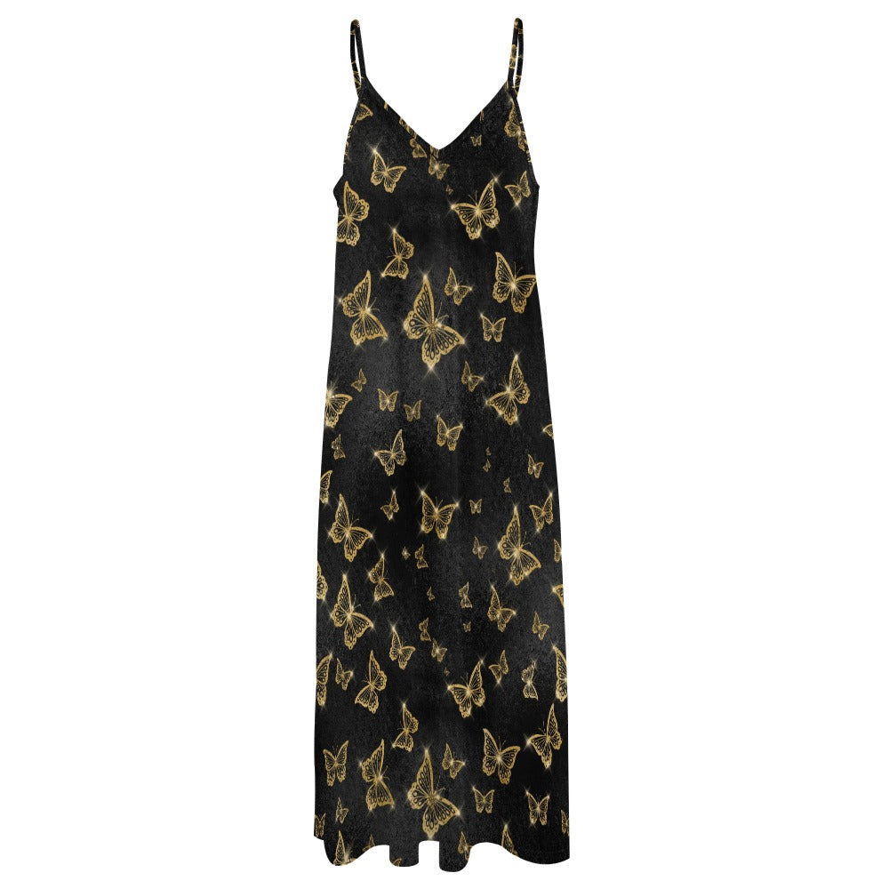 Golden Butterflies Sling Ankle Long Dress