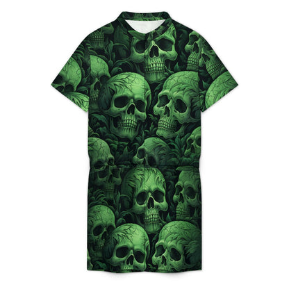 Green Skulls One Piece Short Sleeved Jumpsuit