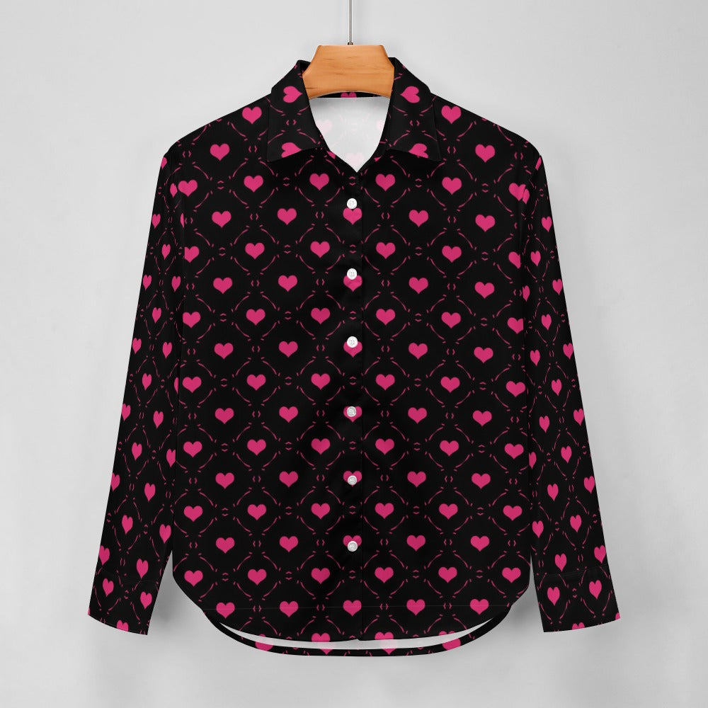 Little Pink Hearts Long Sleeve Casual Shirt