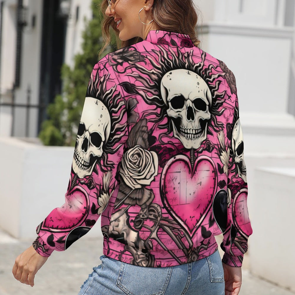 Skull And Heart Gothic Long Sleeve Zipper Jacket