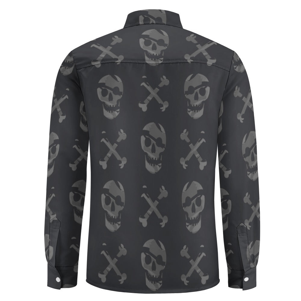 Faded Skull and Cross Bones Casual One Pocket Long Sleeve Shirt