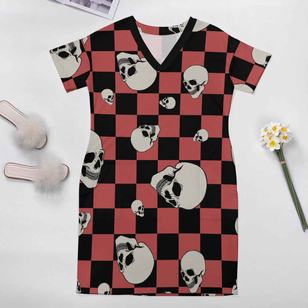 Checkers And Skull Heads Loose Pocket Dress