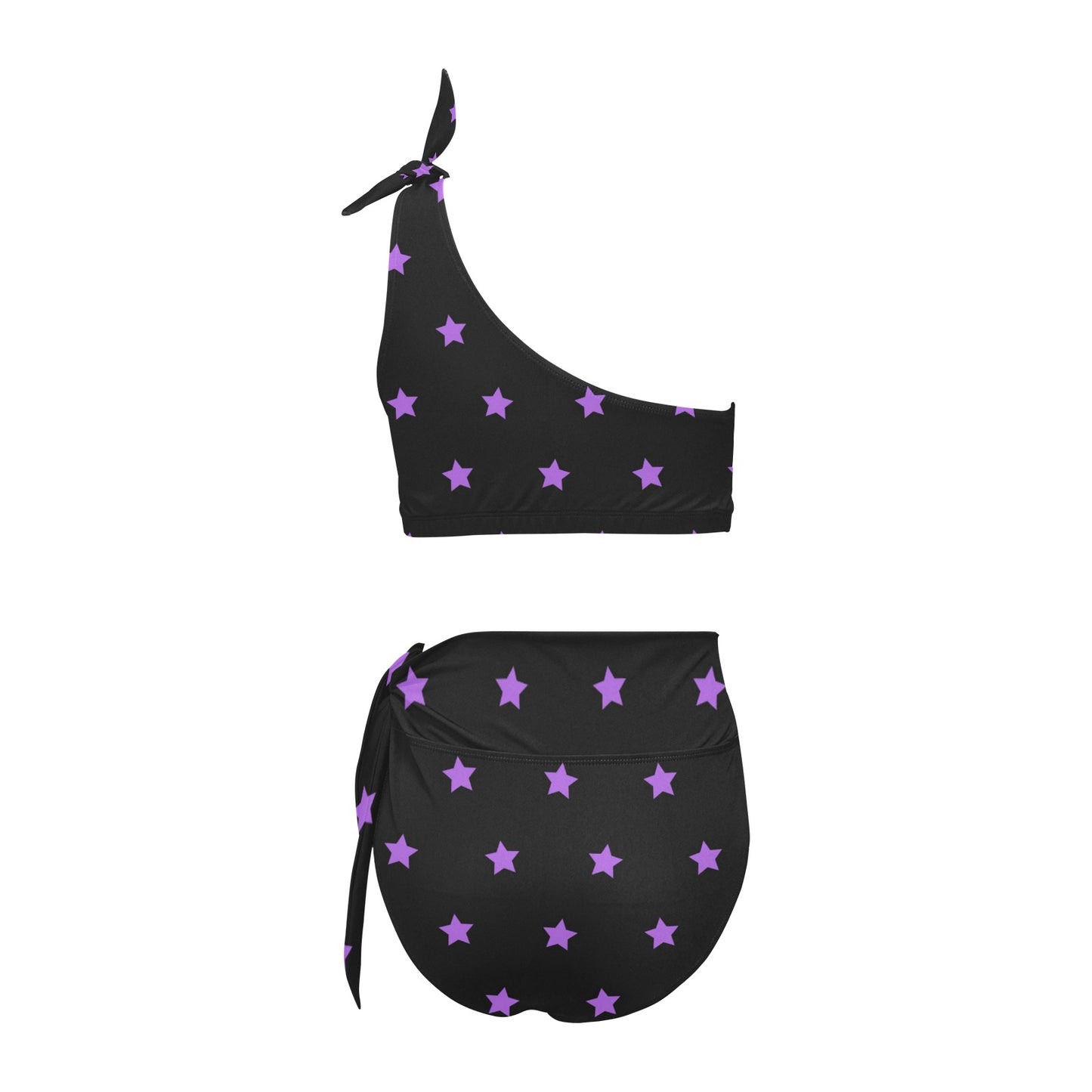 Purple Stars High Waisted One Shoulder Bikini Set