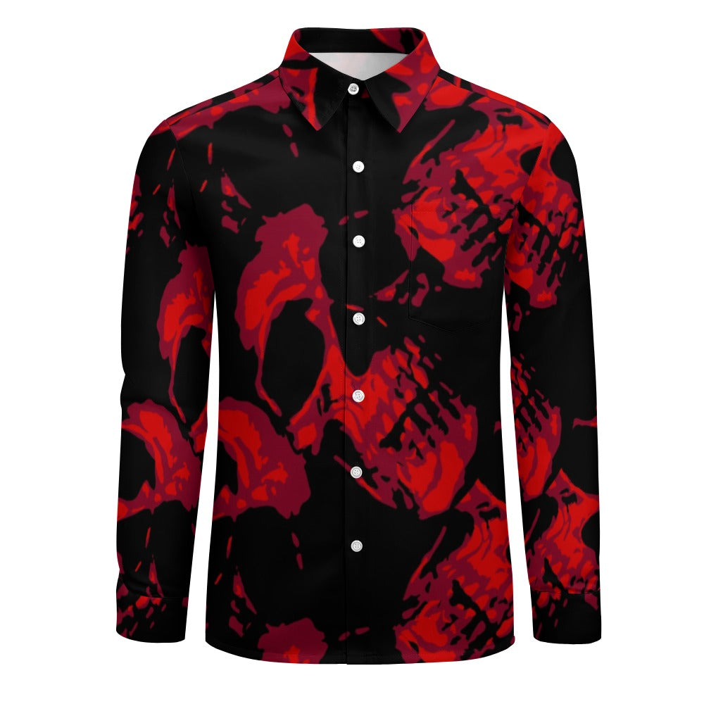 Red Skulls Casual One Pocket Long Sleeve Shirt