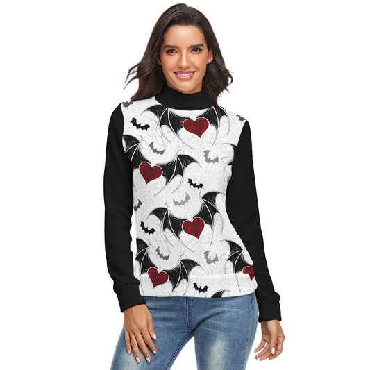 Bats And Hearts Long Sleeve Turtleneck Sweater