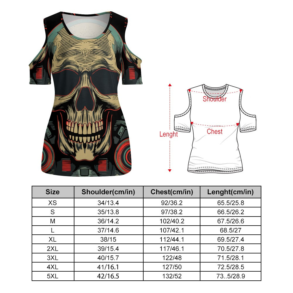 Radical Skull Off The Shoulder U-neck Short Sleeve Top