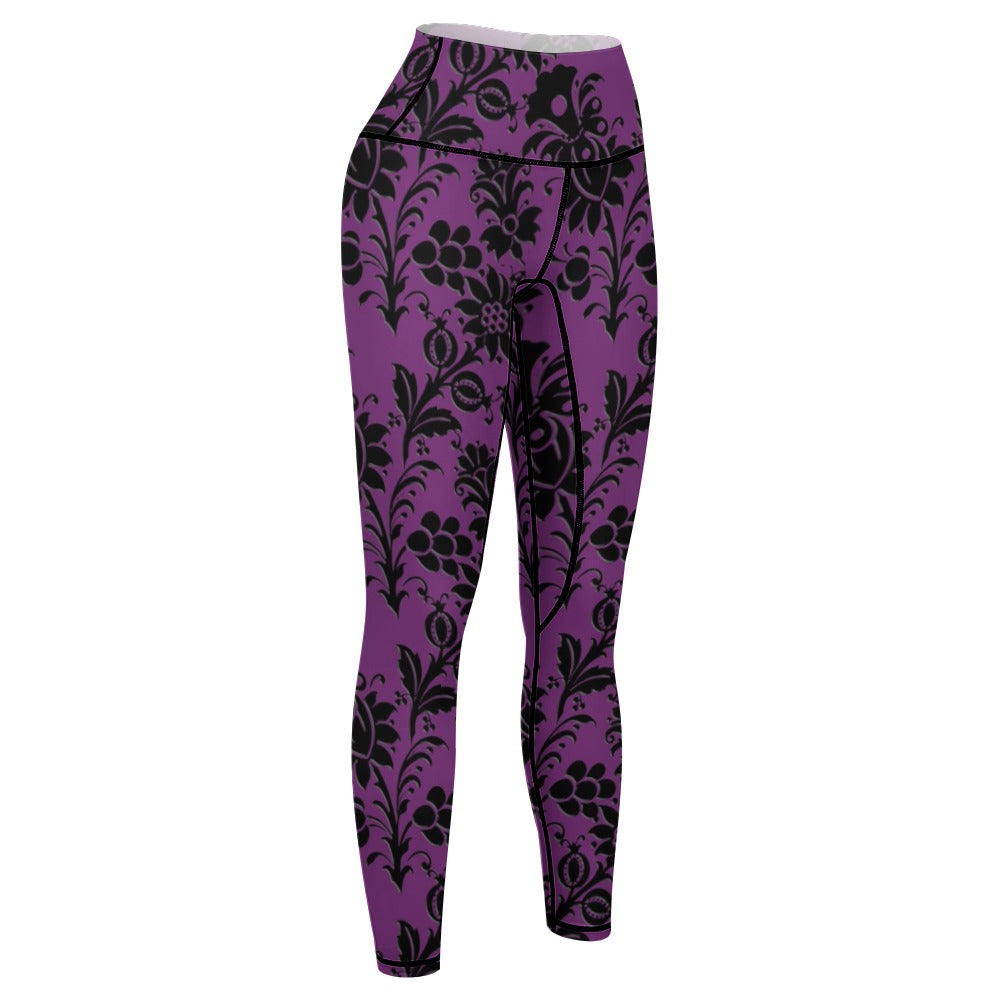 Gothic Flowers On Purple Yoga Pants