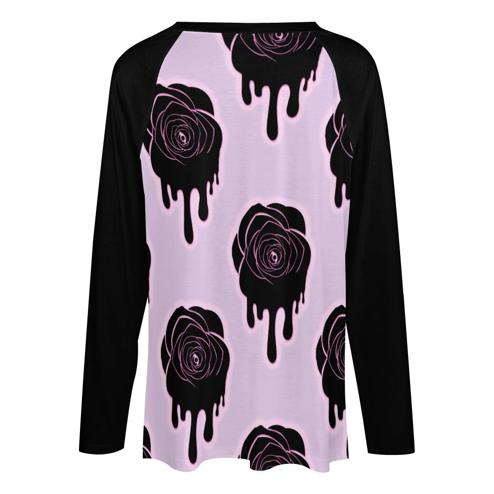 Dripping Black Rose Long Sleeve Loose Tee