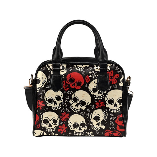 Red And White Skulls Shoulder Handbag