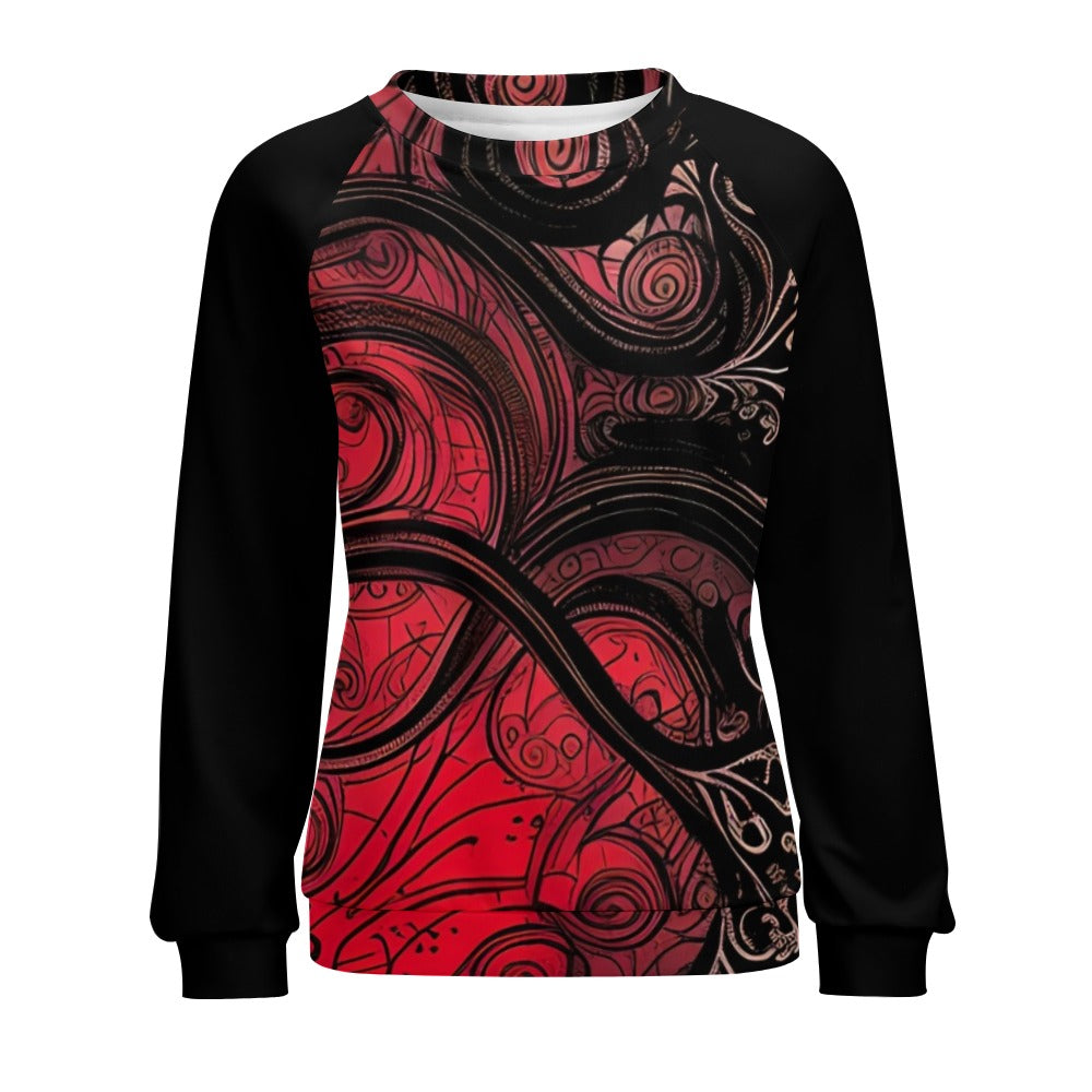 Red And Black Raglan Round Neck Sweater