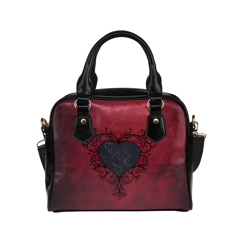 Lacy Black Hearts Shoulder Handbag