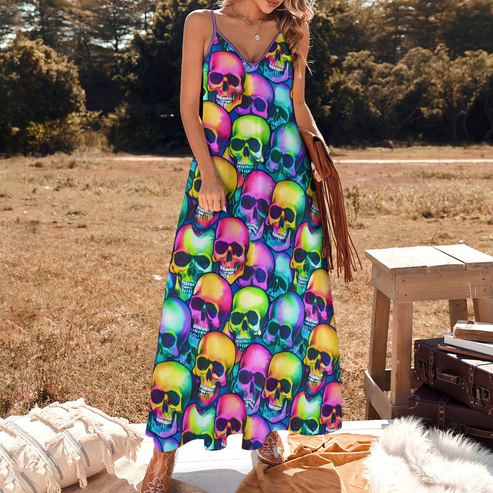 Multi-colors Skulls Sling Ankle Long Dress