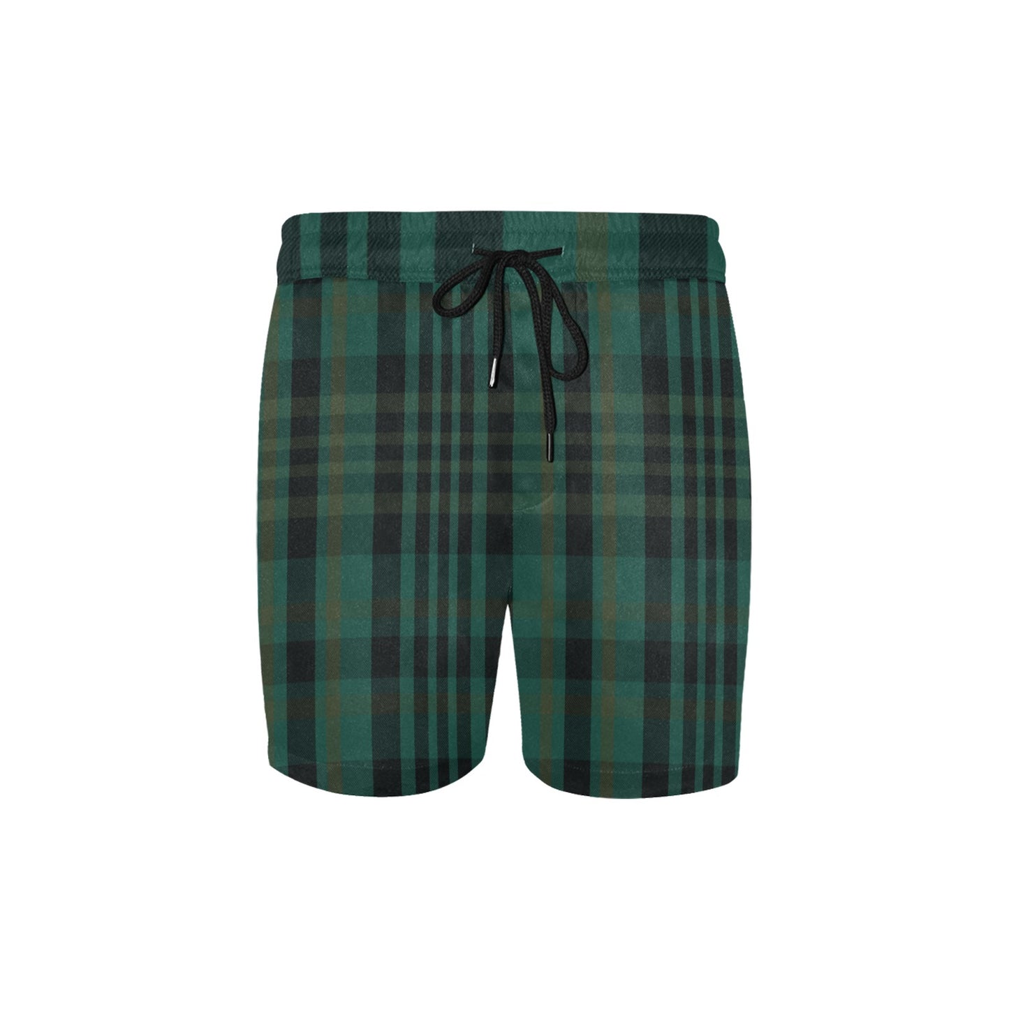 Dark Green Plaid Men's Mid-Length Swim Shorts