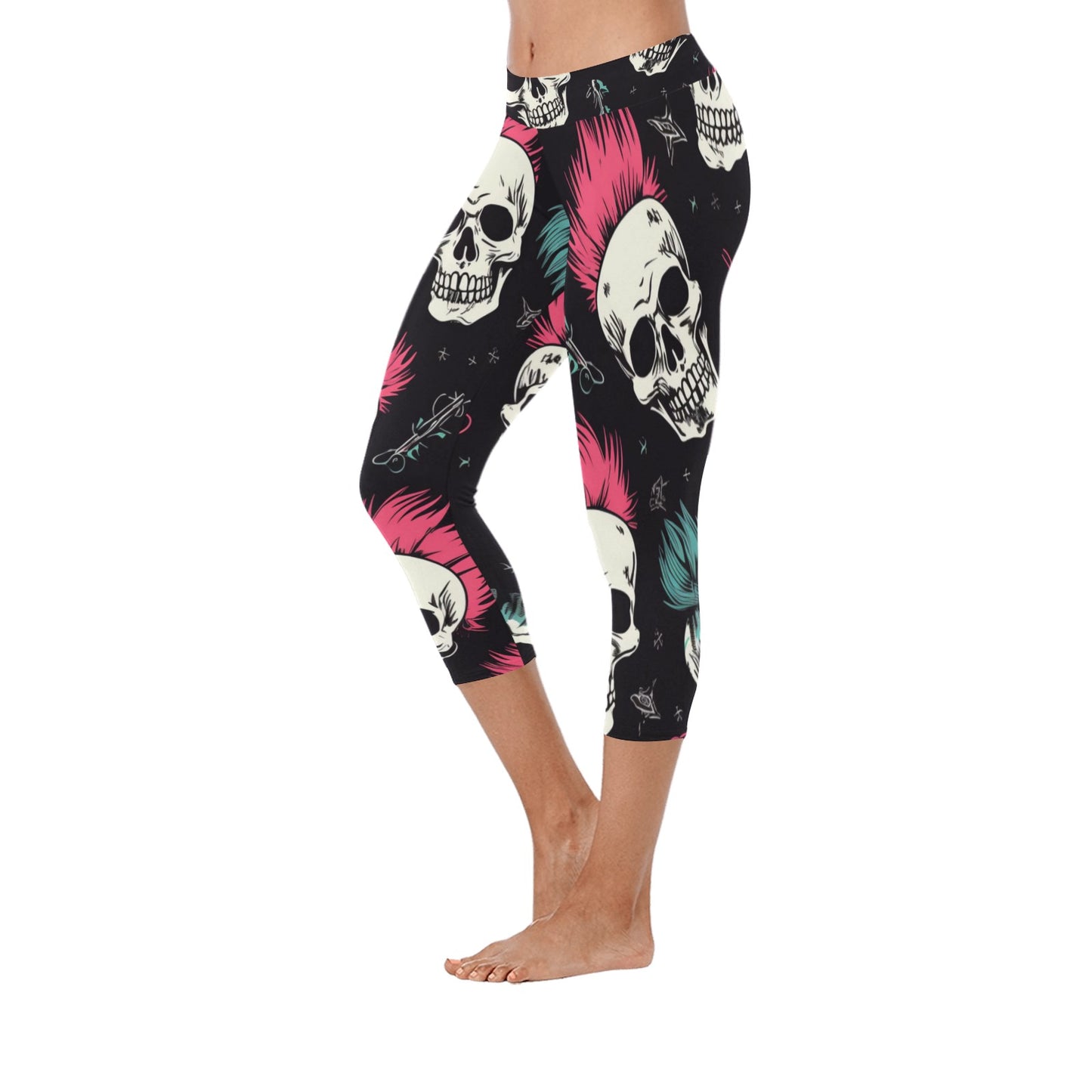 Punk Skulls Low Rise Capri Leggings