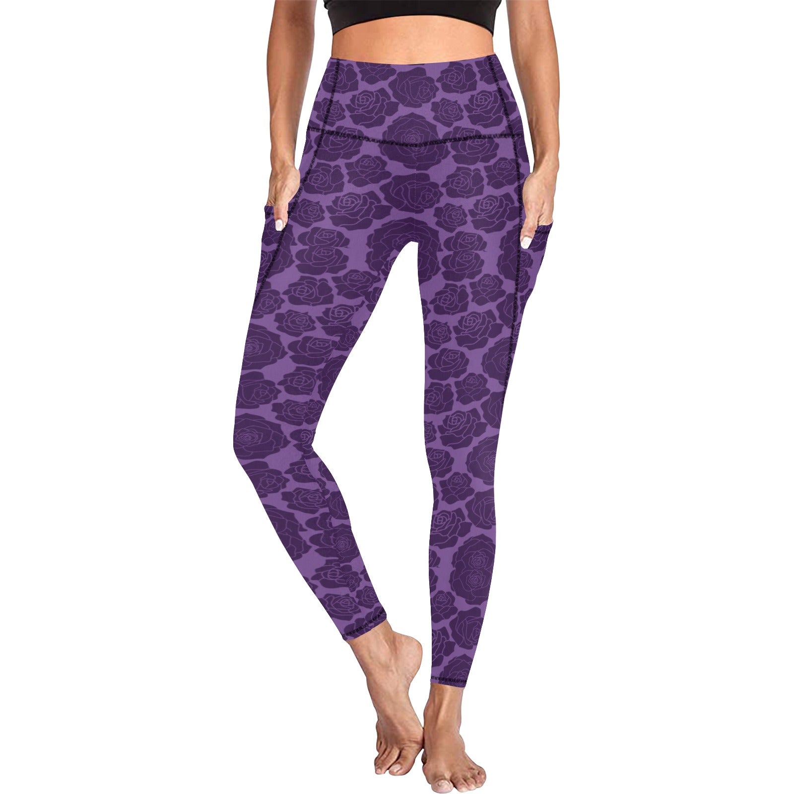 Gothic Purple Flowers Leggings with Pockets