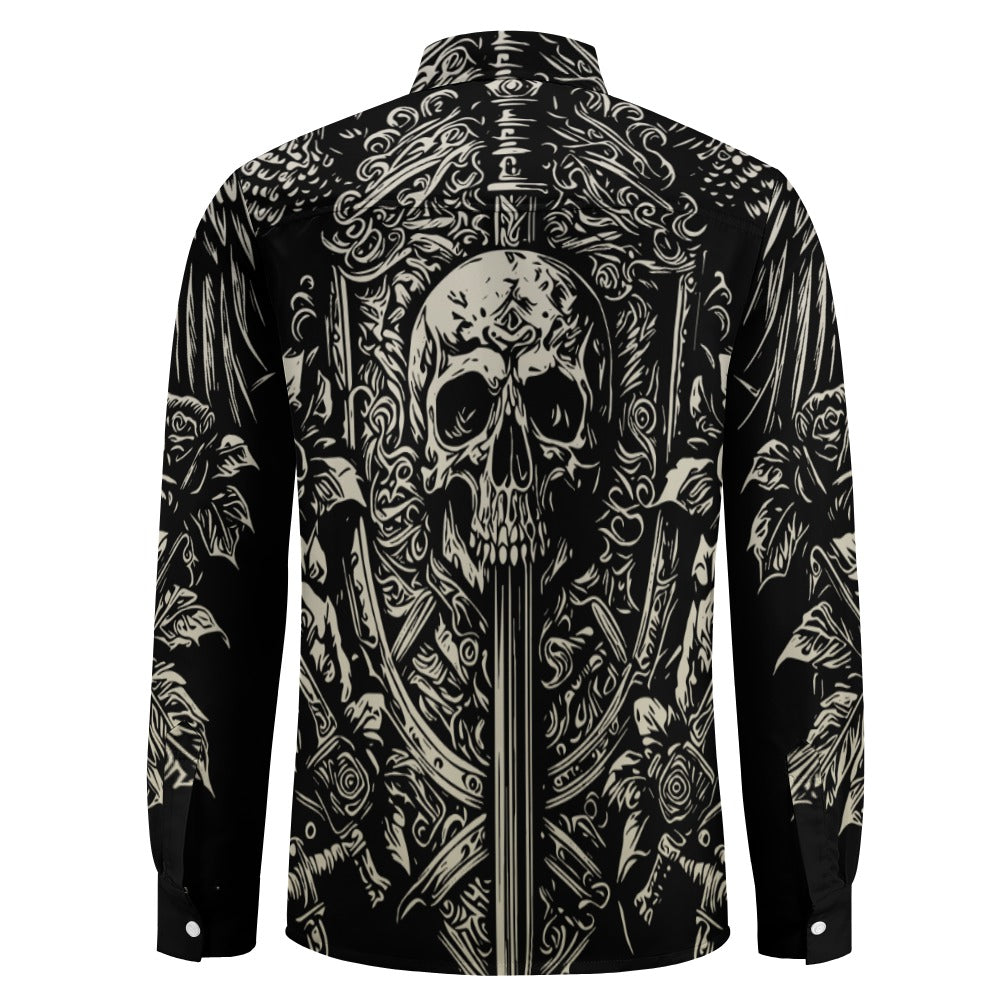 Gothic Skull Design Casual One Pocket Long Sleeve Shirt
