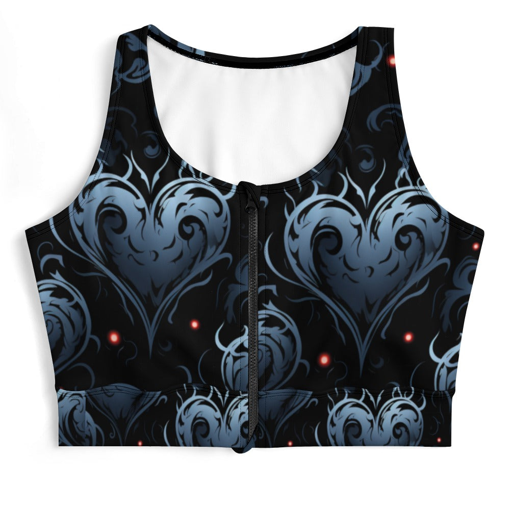 Gothic Blue Hearts Yoga Zipper Vest