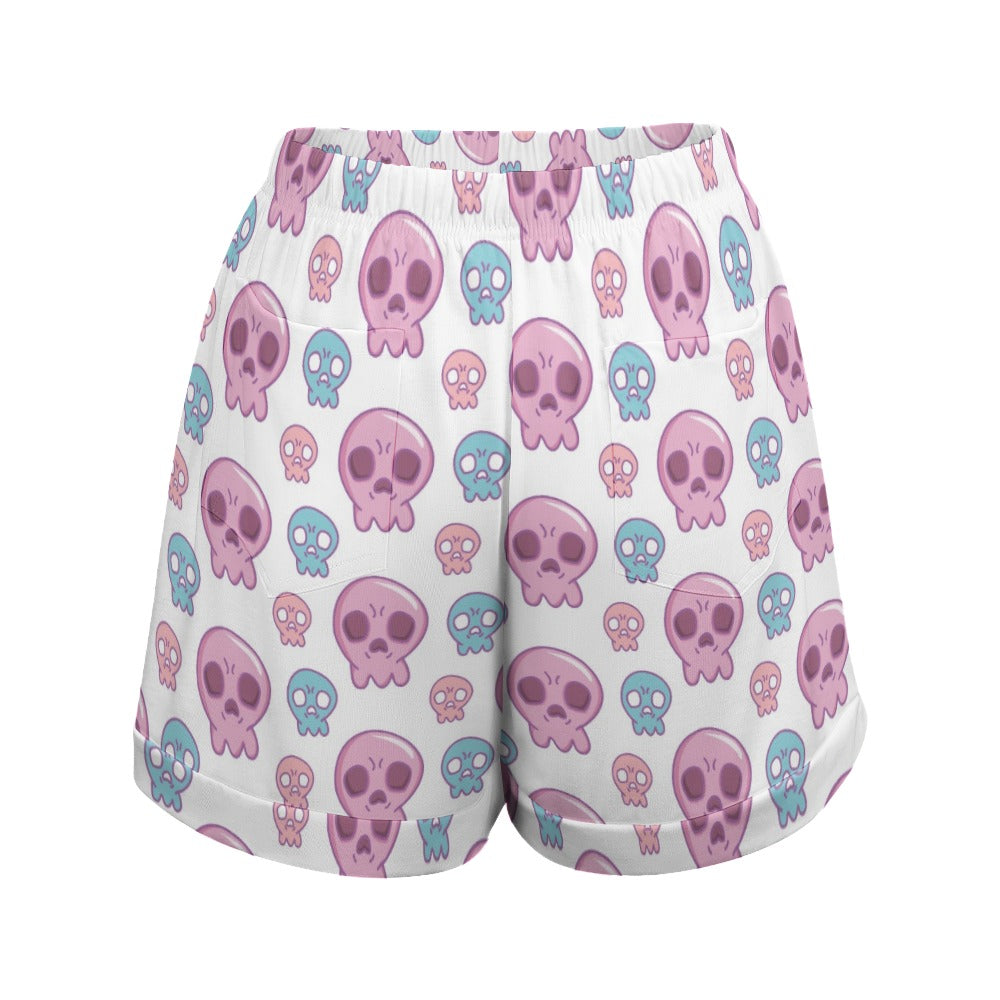 Cute Little Skulls High Waist Loose Elastic Waist Shorts