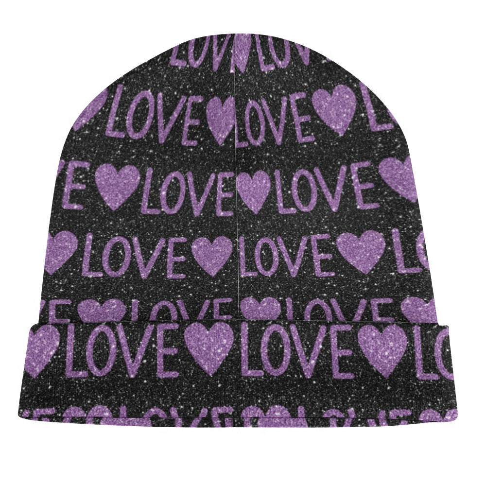 Sparkling Purple Love And Hearts Beanie