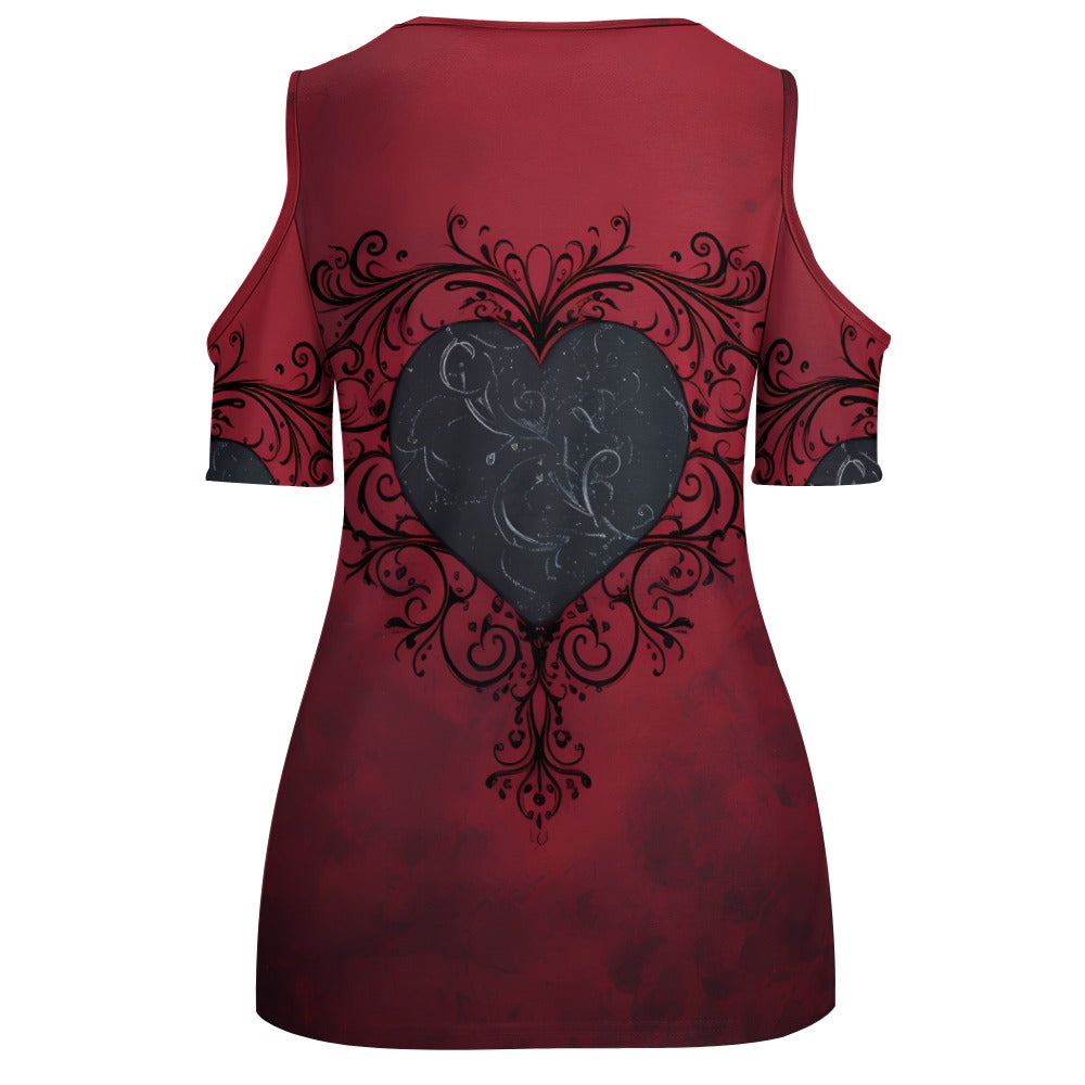 Gothic Heart Off The Shoulder U-neck Short Sleeve Top