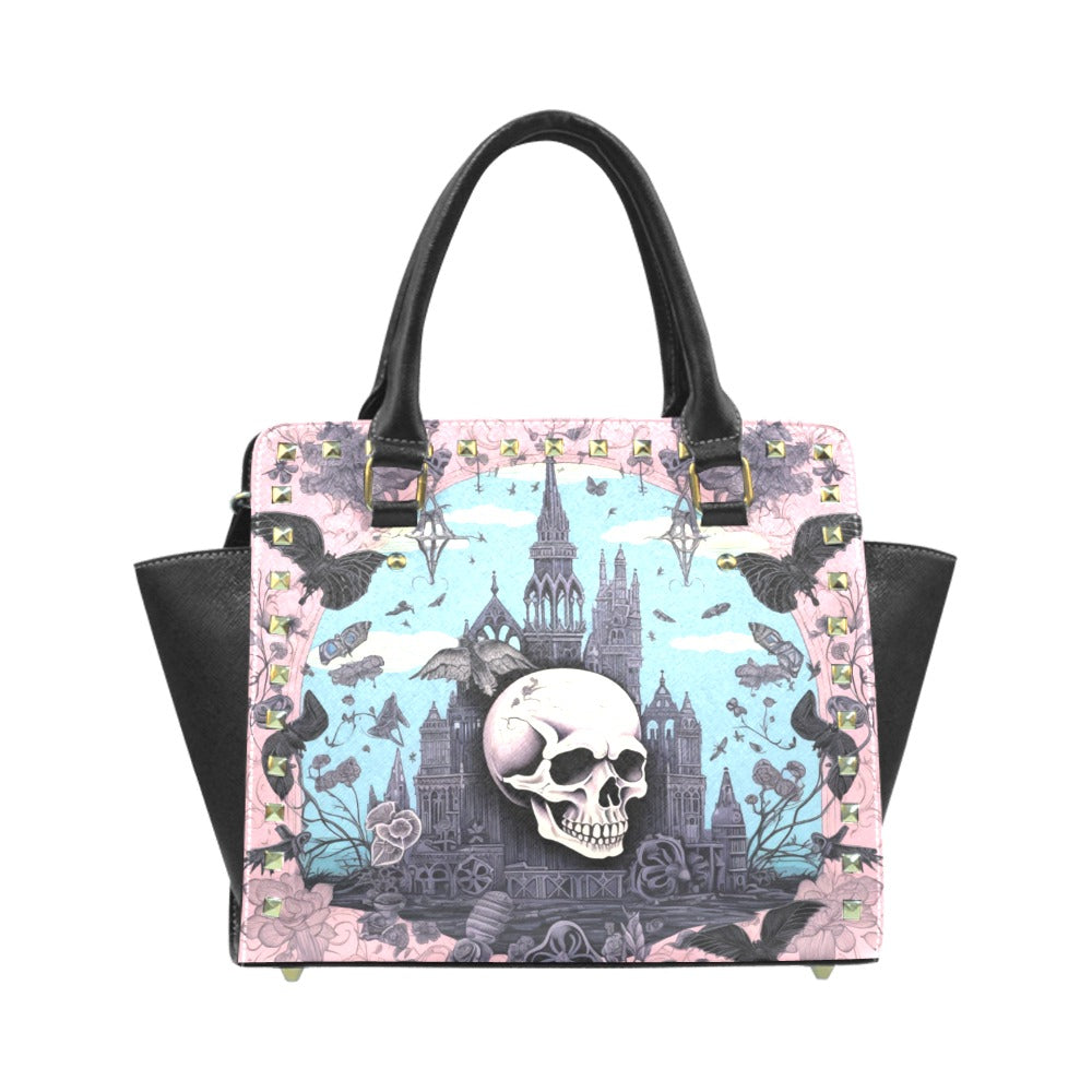 Skull And Castle Rivet Shoulder Handbag
